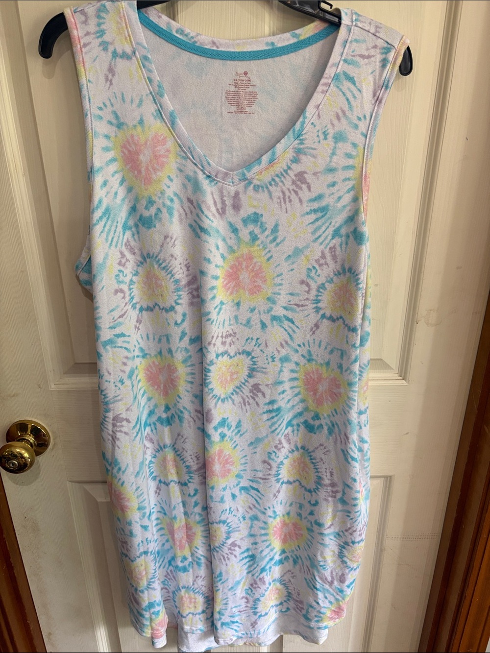 Secret Treasures Sleeveless Tie-Dye Nightgown in Pastel Blue, Pink, Yellow